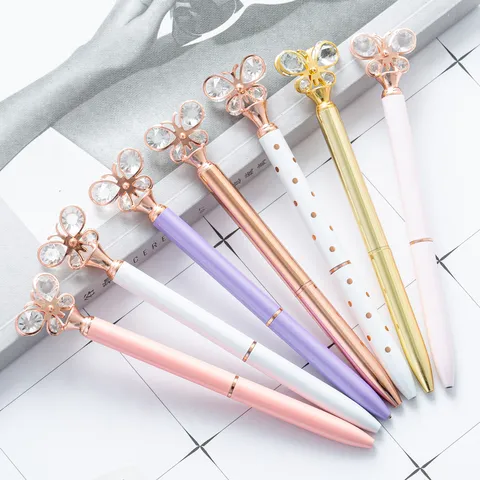 Metal Ballpoint Pen Crystal Butterfly Design Student Gift Fashion Ballpoint Pen Smooth Writing Office School Stationery