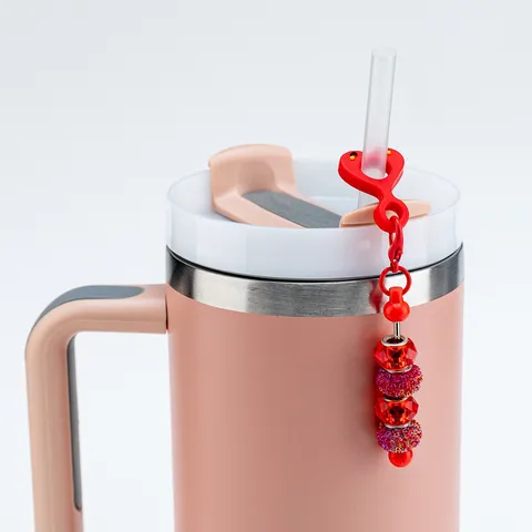 DIY Beaded Silicone Straw Charm Heart Smiley Face Straw Decoration Accessories for Cups Reusable Straws