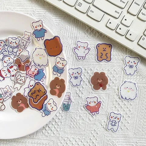 Simpatici Adesivi in Carta Washi Cartone Animato Orso Animale Scrapbooking Sticker Decorativi per Diario Custodia Telefono Tazze