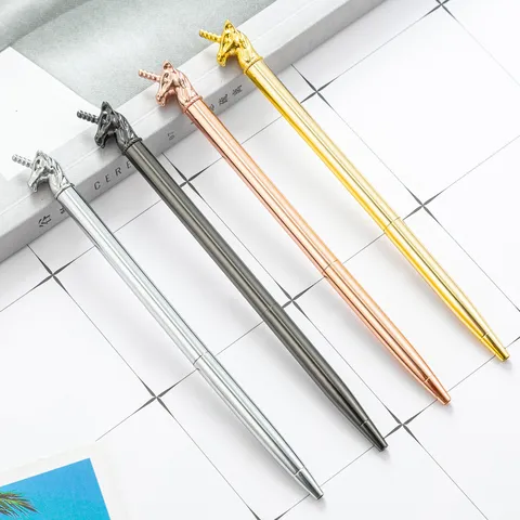 Creative Unicorn Metal Ballpoint Pen Electroplated Gold Silver Business Office Stationery Writing Pen Gift