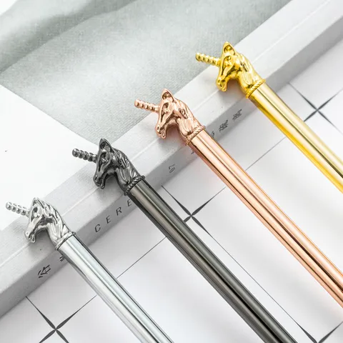 Creative Unicorn Metal Ballpoint Pen Electroplated Gold Silver Business Office Stationery Writing Pen Gift