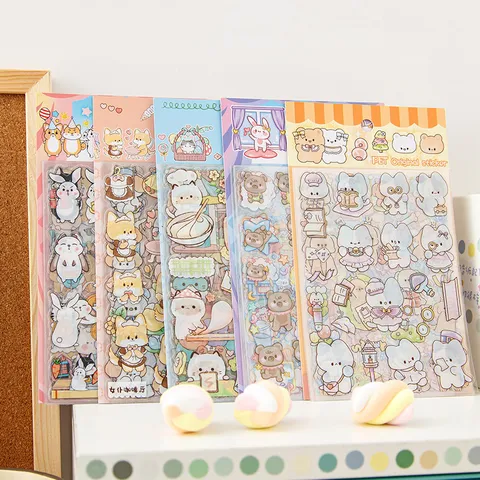 Süße Cartoon Tier PET Wasserdichte Transparente Aufkleber Kinder Tagebuch Dekorative Material DIY Collage Handwerk Aufkleber