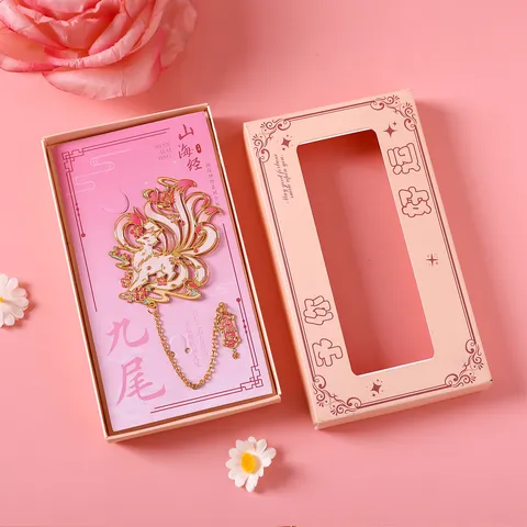 Segnalibro Cavo in Metallo in Stile Cinese a Forma di Bestia Mitica Volpe a Nove Code Cervo Fenice Nappa Accessorio per la Lettura Regalo Culturale