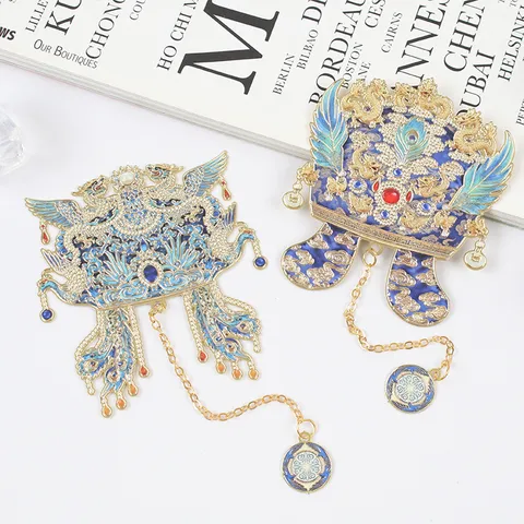 Segnalibro in Metallo Corona di Fenice E Dragone Cinese Tradizionale Con Nappina Smalto Cloisonné Regalo di Cancelleria Per Donna