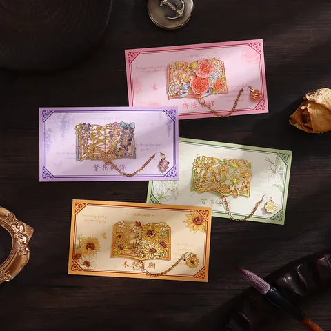 Segnalibro in Metallo Intagliato in Stile Cinese Classico Clip per Pagine di Libri con Motivo Floreale Delicato Regalo
