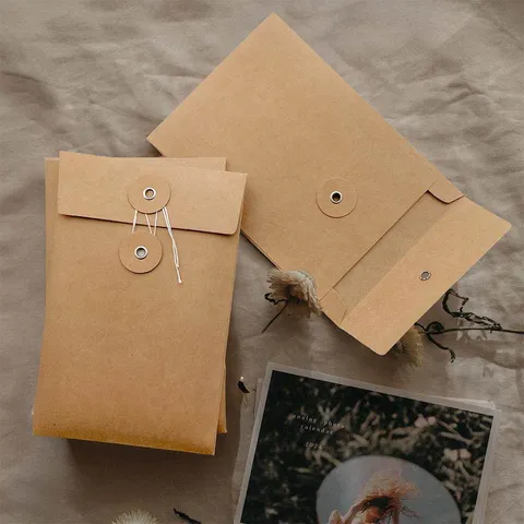 Buste in Carta Kraft Minimaliste Retro Con Chiusura a Cordino Buste Vintage per Archiviazione Cartoline e Foto Cancelleria Ufficio