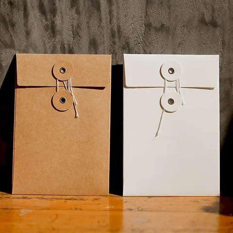 Buste in Carta Kraft Minimaliste Retro Con Chiusura a Cordino Buste Vintage per Archiviazione Cartoline e Foto Cancelleria Ufficio