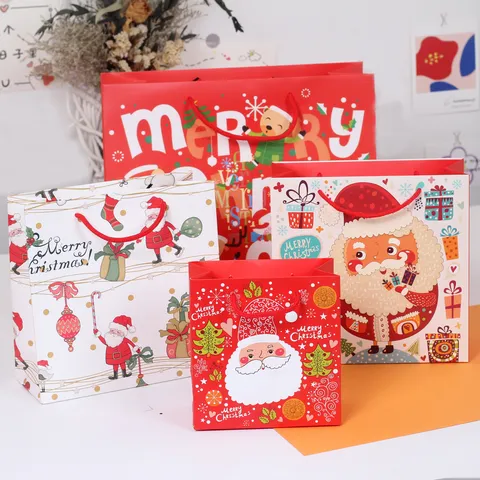 Sacchetti Regalo di Natale in Carta Cartone Animato Babbo Natale Renna Motivo Sacchetti Regalo Portatili per Confezioni Regalo