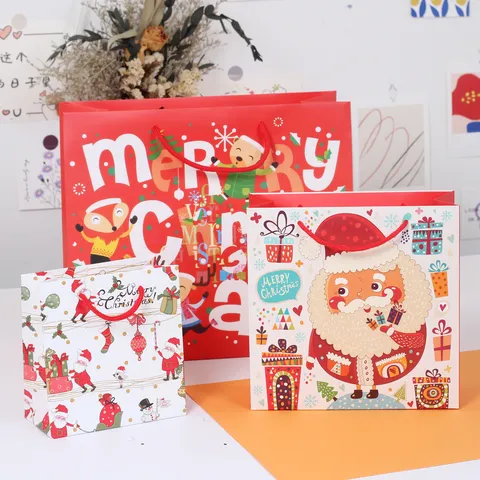 Sacchetti Regalo di Natale in Carta Cartone Animato Babbo Natale Renna Motivo Sacchetti Regalo Portatili per Confezioni Regalo
