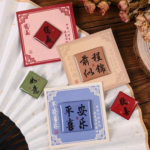 Magnete da Frigo in Acrilico Stile Cinese Adesivo Magnetico con Calligrafia di Benedizione Decorazione Creativa Fai da Te Retro per Casa Ufficio Regalo
