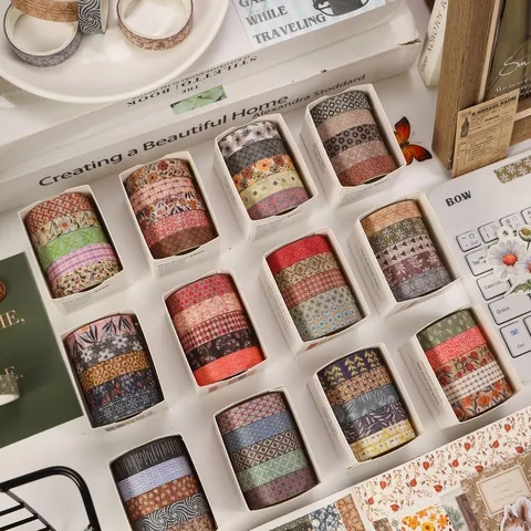 Set di Nastri Adesivi in Carta Washi Minimalista Botanico Floreale Geometrico Decorazione per Scrapbooking Accessori per Cancelleria