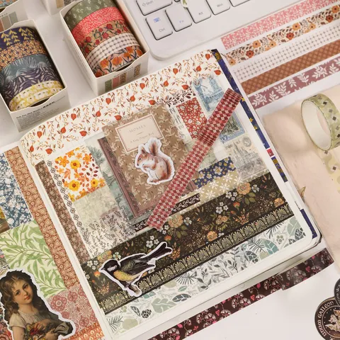 Set di Nastri Adesivi in Carta Washi Minimalista Botanico Floreale Geometrico Decorazione per Scrapbooking Accessori per Cancelleria