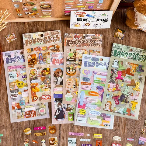 Set di Adesivi in Cartone Animato PET Giapponese Retro Stampato Materiale Fai da Te Account a Mano Etichette Decorative per Bambini