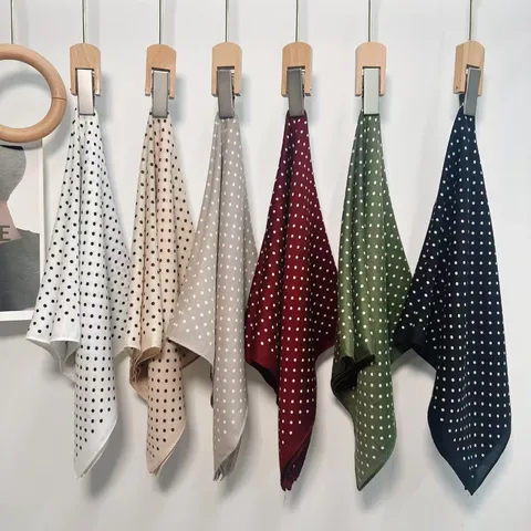 Women Fashion Polka Dot Square Scarf Elegant Velvet Cotton Linen Small Neck Scarf Spring Autumn Daily Commute
