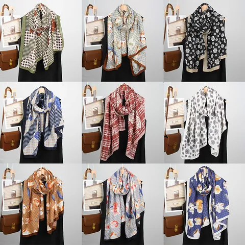 Women Fashion Linen Scarf Long Shawl Lightweight Floral Printed Neck Scarf Elegant Daily Commuting Wrap Accessories