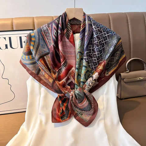 Vintage Geometric Paisley Velvet Square Scarf Women Elegant Double Sided Printed Shawl Fashion Neck Scarf Wrap