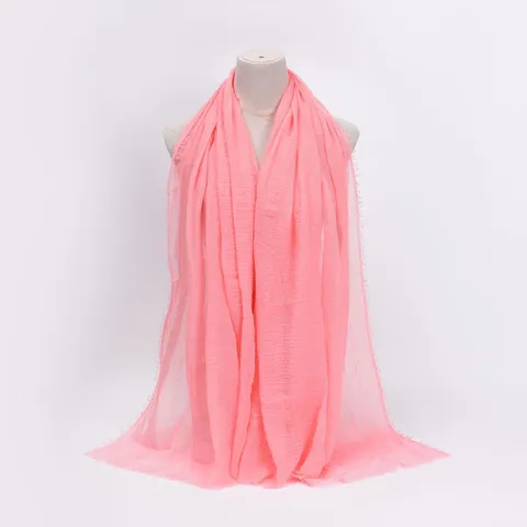 Women's Casual Solid Color Pleated Scarf Lightweight Soft Tassel Shawl Wrap