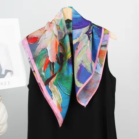 Artistic Floral Velvet Cotton Square Scarf Women Retro Oil Painting Style Versatile Warm Headwrap Fashion Neck Scarf