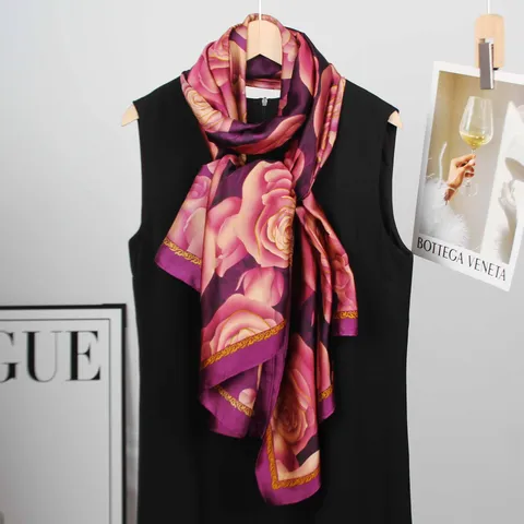 Women Satin Scarf Floral Printed Long Shawl Versatile Lightweight Neck Scarf Elegant Head Scarf For Daily Wear
