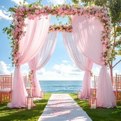 European Wedding Arch Tulle Drapes Backdrop Sheer Fabric Wedding Party Ceremony Decoration
