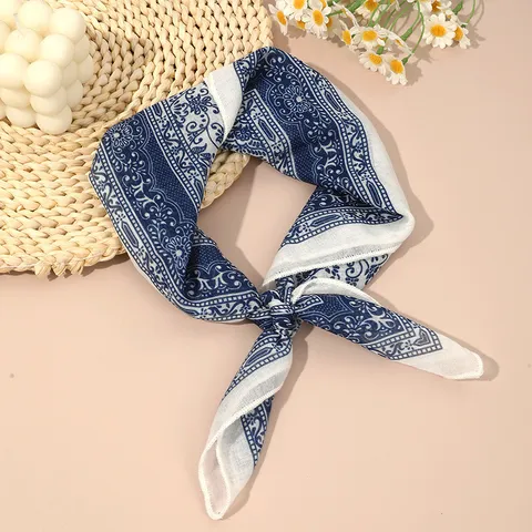Women Cotton Linen Square Scarf Vintage Paisley Floral Print Bandana Elegant Neck Scarf Fashion Hair Accessories