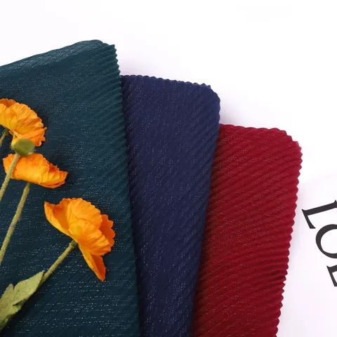 Women Fashion Solid Color Pleated Viscose Scarf Lightweight Breathable Silver Thread Long Scarf Female Headwear Shawl