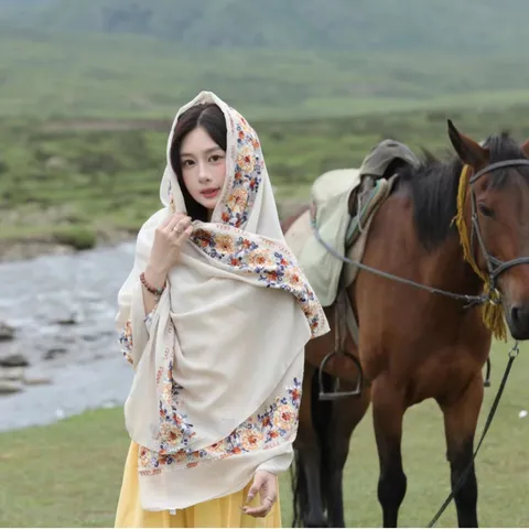 Women's Ethnic Style Printed Shawl Long Scarf Polyester Medium Long Cape For Travel Outdoor Photography