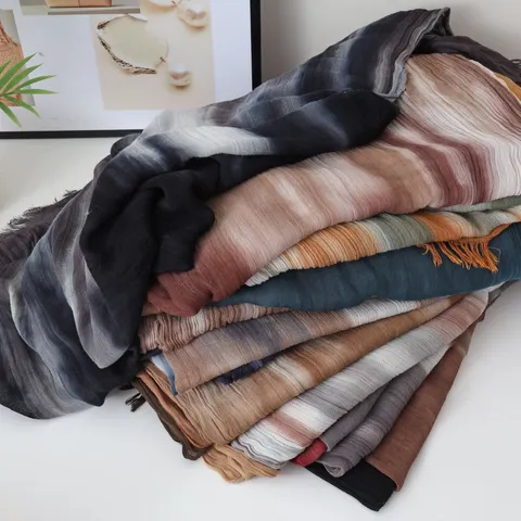 Women's Gradient Modal Cotton Scarf Fashion Digital Printed Tassels Shawl Lightweight Soft Travel Sun Protection Headscarf