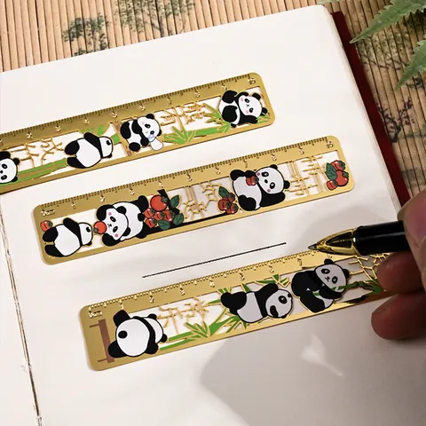 Vintage Chinesischer Stil Metall Hohl Panda Lineal Lesezeichen Exquisites Messlineal Lesezeichen Geschenk Für Studenten Büro Schule
