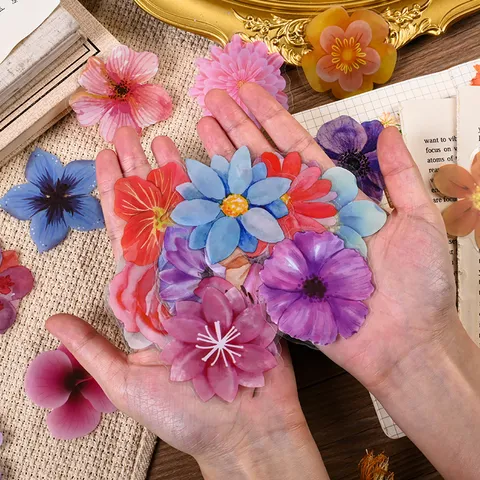 Vintage Botanische PET Blumenaufkleber Transparent Wasserdicht Floral Decals Für DIY Scrapbooking Journal Deko