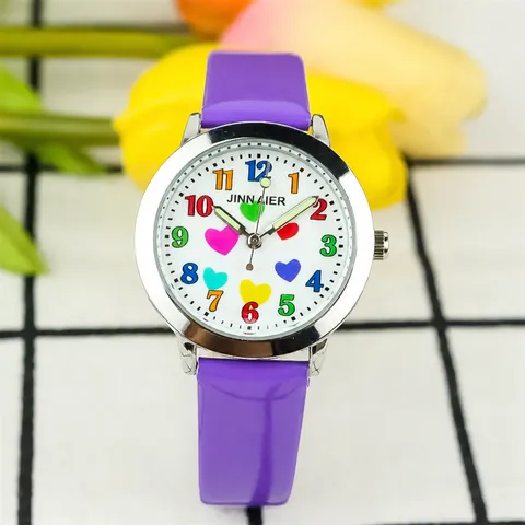 Kinder Quarzarmbanduhr Süß Bunt Herz Zifferblatt Kunstleder Armband Leuchtende Zeiger Lässig Kinder Armbanduhr
