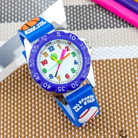 Orologio al Quarzo Cartoon Sport Bambini Cinturino in Silicone 3D Baseball Pallacanestro Orologio da Polso