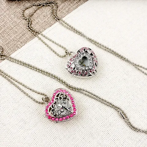 Kinderen Leuke Holle Hart Strass Zakhorloge Ketting Meisjes Trui Keten Kwarts Horloge Vintage Hanger Horloge