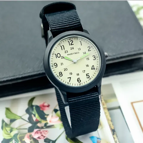 Montre Quartz Étudiant Enfant Aiguilles Lumineuses Bracelet Toile Cadran Militaire Montre Bracelet Casual Pour Fille Garçon