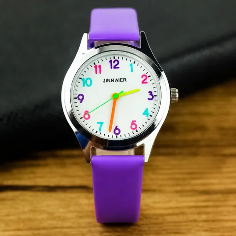 Kinder Quarz Uhr Kinder Lernzeit Analoge Uhr Legierung Kunstleder Band Bunte Zahlen Zeiger Freizeit Uhr