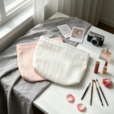 Ins Style Bow Embroidered Cosmetic Bag Large Capacity Portable Travel Toiletry Bag Sweet Cute Makeup Pouch For Women