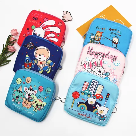 Portable Cartoon Sanitary Napkin Pouch Cute Animal Print Travel Storage Bag Period Makeup Coin Purse For Women