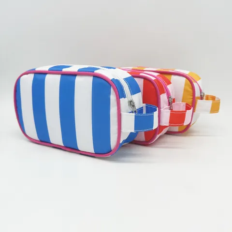 Waterproof Travel Cosmetic Bag Large Capacity Portable Toiletry Organizer Ins Style Striped Tasseled Makeup Storage Bag For Women