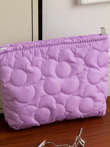 Quilted Floral Cosmetic Bag Large Capacity Travel Makeup Pouch Portable Toiletry Storage Bag For Women Daily Use