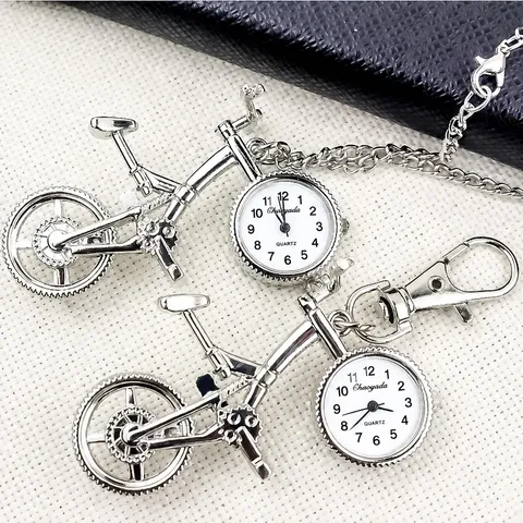 Vintage Bicycle Quartz Pocket Watch Necklace Bronze Silver Pocket Watch Kids Backpack Pendant Watch Fashion Jewelry