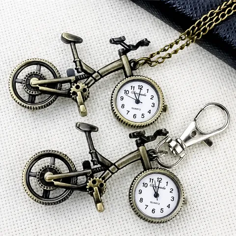 Vintage Bicycle Quartz Pocket Watch Necklace Bronze Silver Pocket Watch Kids Backpack Pendant Watch Fashion Jewelry