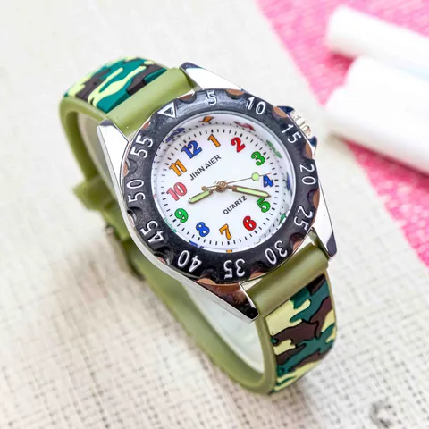 Kids Camouflage Quartz Watch Luminous Hands Analog Sports Wristwatch For Boys And Girls Casual Silicone Strap Clock