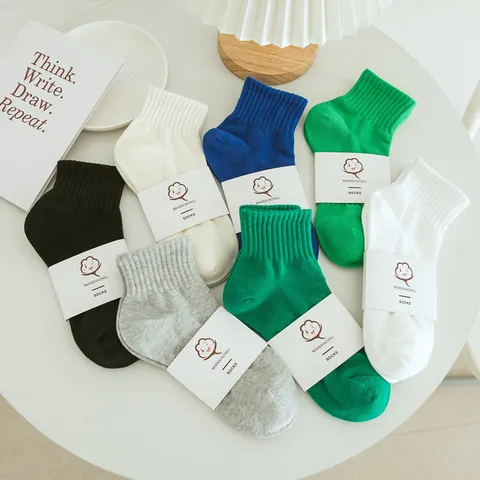 Unisex Μονόχρωμες Aναπνεύσιμες Κάλτσες Μεσαίου Ύψους από Βαμβάκι Καλοκαιρινές Λεπτές Casual Κοντές Ριμπ Καθημερινές Αθλητικές Κάλτσες