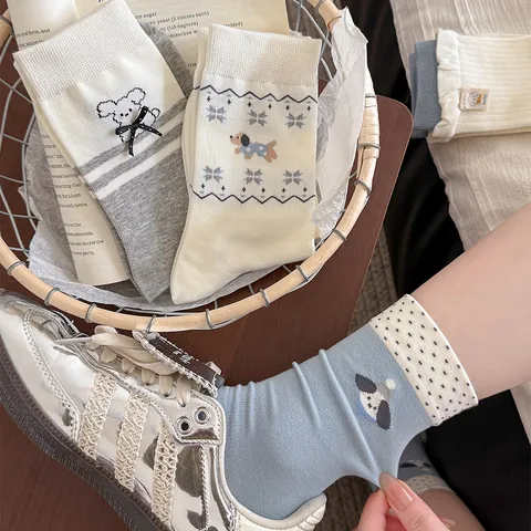 Gynaikeio Koreatiko Styl Glyko Kartoún Skylaki Kentima Fygios Kltσές Meσαίου Ύψους Fair Isle Bamvaki Casual Kltσές