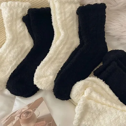 Dames Dikke Koraalvlies Slaapsokken Winter Warm Zacht Pluizig Casual Effen Kleur Middelste Kous Thuis Vloersokken