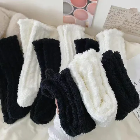 Dames Dikke Koraalvlies Slaapsokken Winter Warm Zacht Pluizig Casual Effen Kleur Middelste Kous Thuis Vloersokken