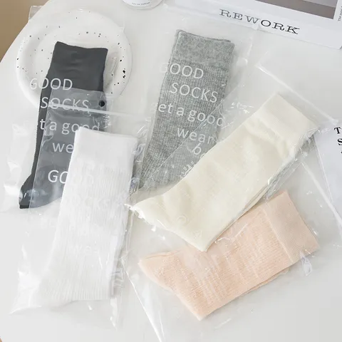 Women Summer Thin Cotton Hollow Out Vertical Striped Solid Color Stacked Crew Socks Japanese JK Style Fashion Hosiery