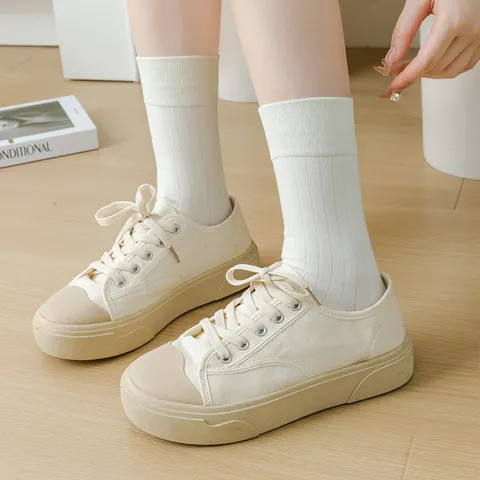Dames Effen Kleur Middelhohe Katoenen Sokken Casual Veelzijdige Japans Stijl Dagelijkse Mode Kousen