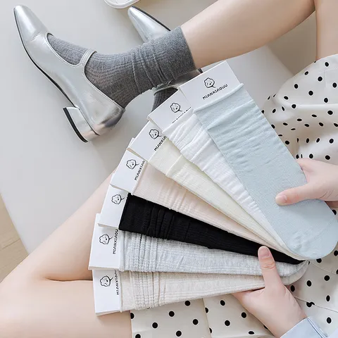 Γυναικείες Casual Μονόχρωμες Κάλτσες Slouch Αναπνεύσιμες Διάτρητες Βαμβακερές Μεσαίου-Υψηλού Σωλήνα Καθημερινές