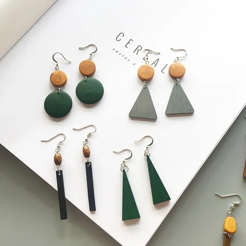Boucles d'Oreilles Géométriques en Bois Mode Exagérée Ajouré Boucles d'Oreilles Pendantes Tige en Acier Inoxydable Bijoux Femmes